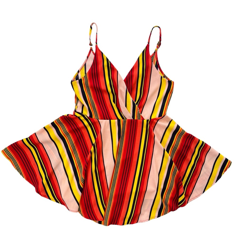 Celesta Women’s Size Large Red Orange Yellow, Stripe Spaghetti Strap Swing Dress